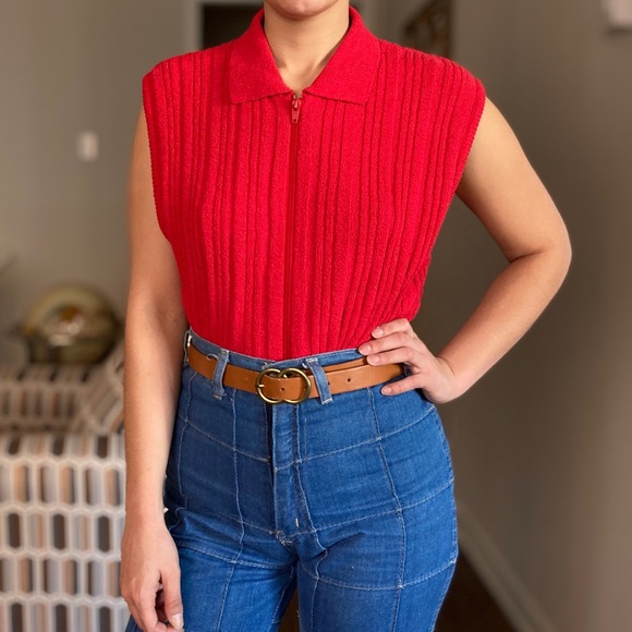 Vintage 70s Ribbed Zip Vest Top - Picture 5 of 7